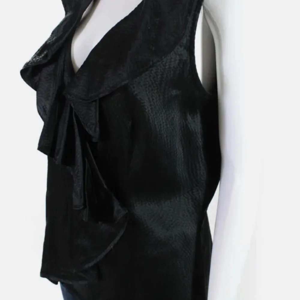TORY BURCH Black  Kathleen Silk Ruffled V Neck Sleeveless Blouse Size 10
